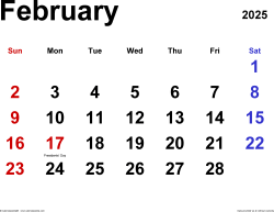 February calendar templates for word excel and pdf