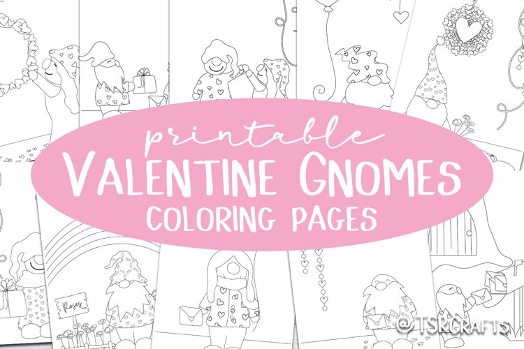 Valentine gnomes coloring pages for kids and adults