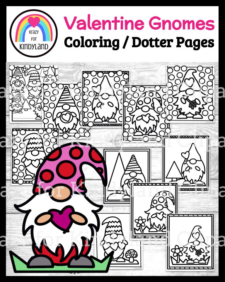 February coloring pages bundle hibernation valentine teeth gnomes