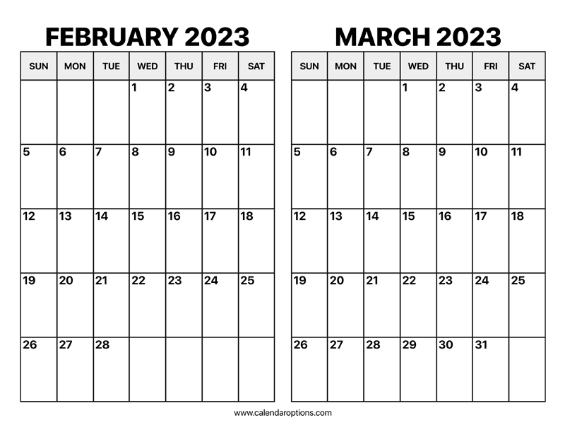 February and march calendar â calendar options