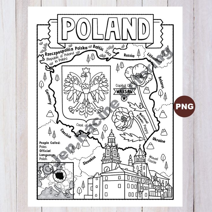 Poland coloring page geography of europe digital download