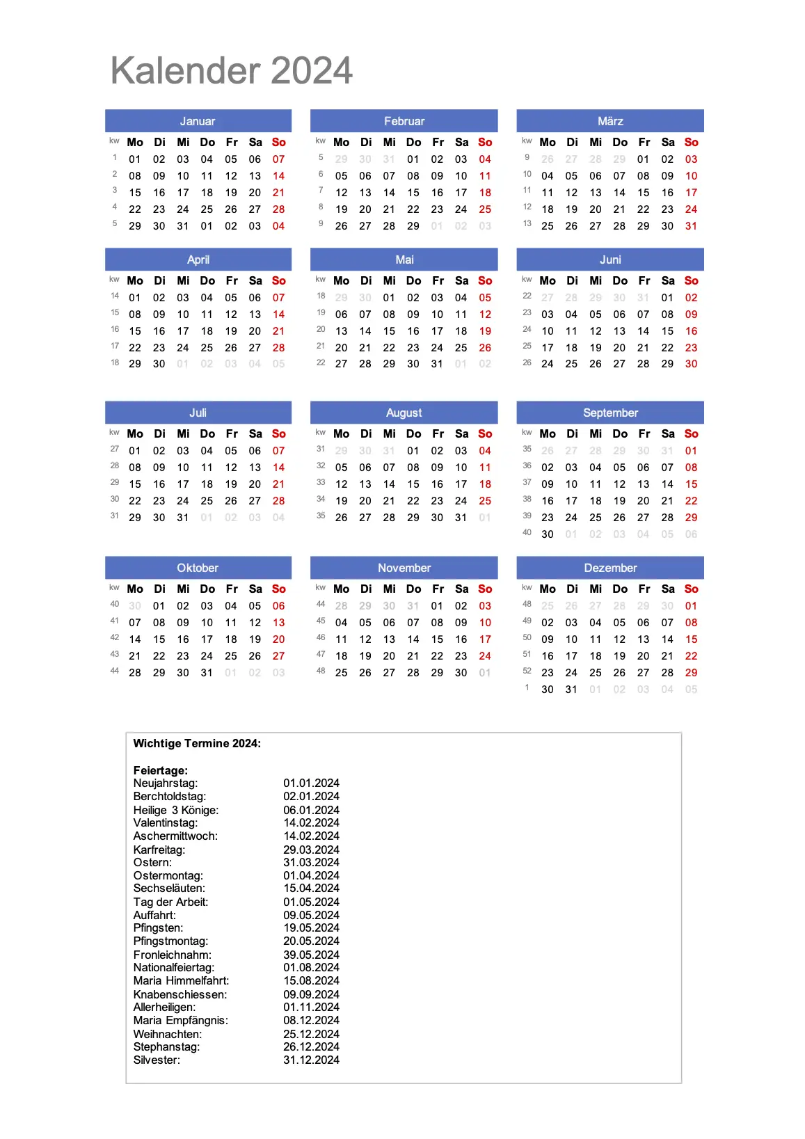 Kalender sweiz excel pdf zum ausdrucken