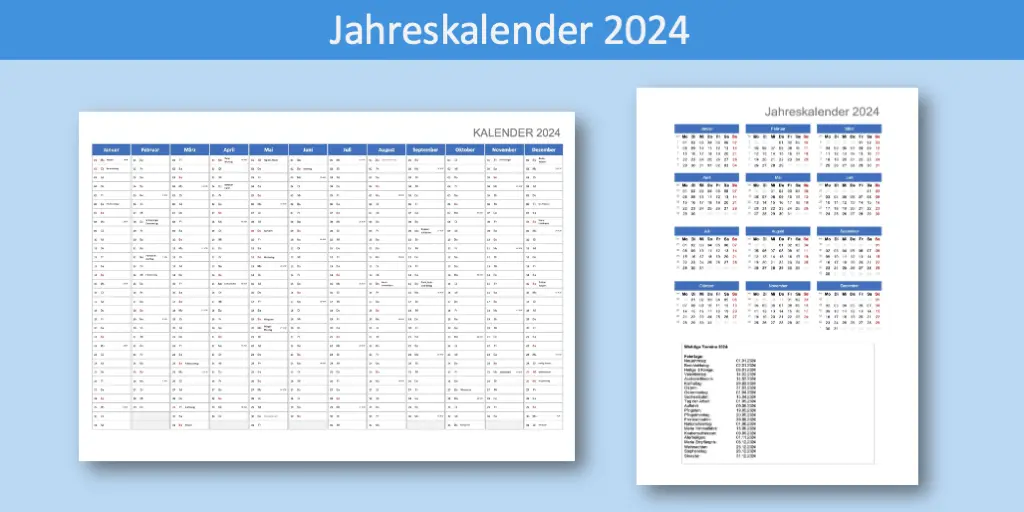 Jahreskalender zum ausdrucken mit feiertagen und kw