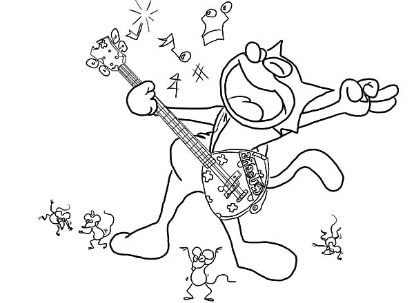 Coloring pages felix the cat playing guitar coloring pages