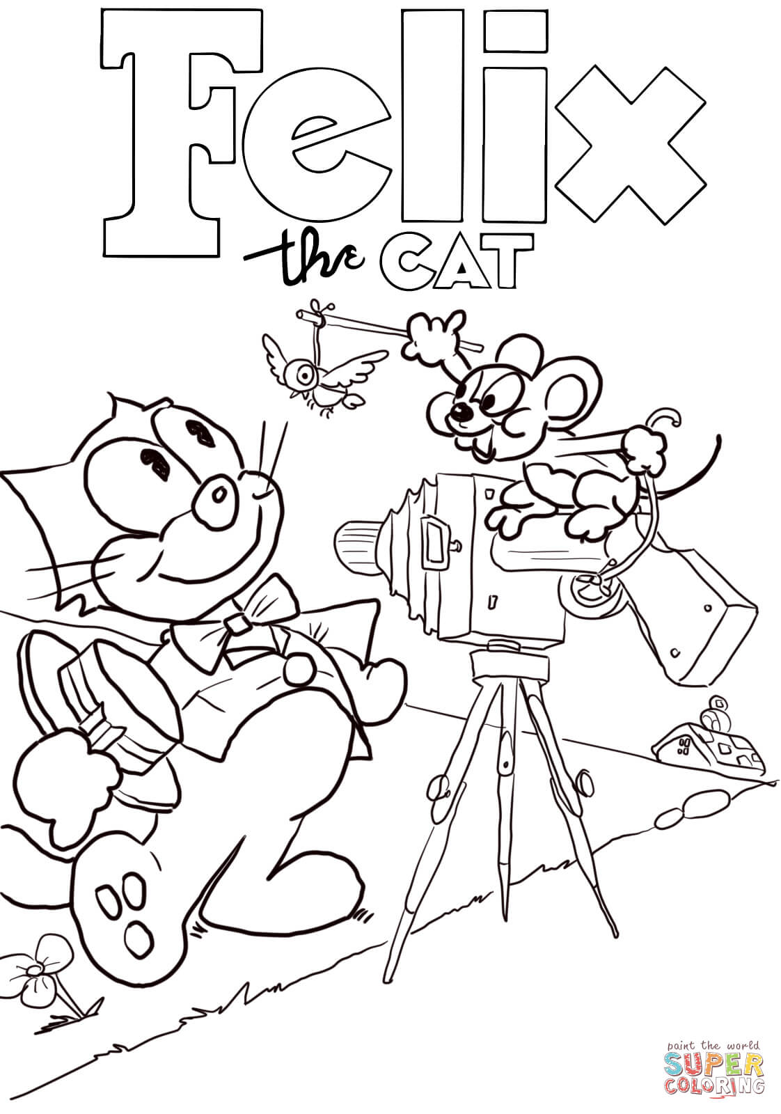 Felix the cat and mouse coloring page free printable coloring pages