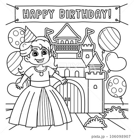 Happy birthday princess coloring page for kids