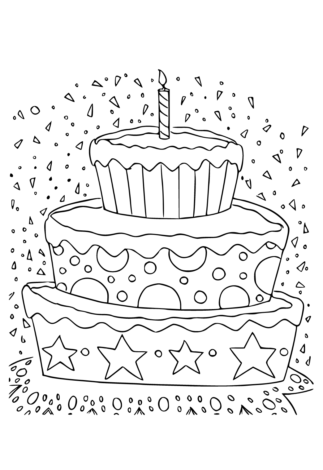 Free printable happy birthday cake coloring page for adults and kids