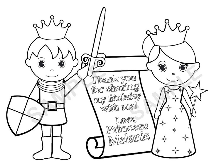 Personalized princess coloring page birthday party favor