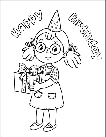 Happy birthday with girl coloring page free printable coloring pages