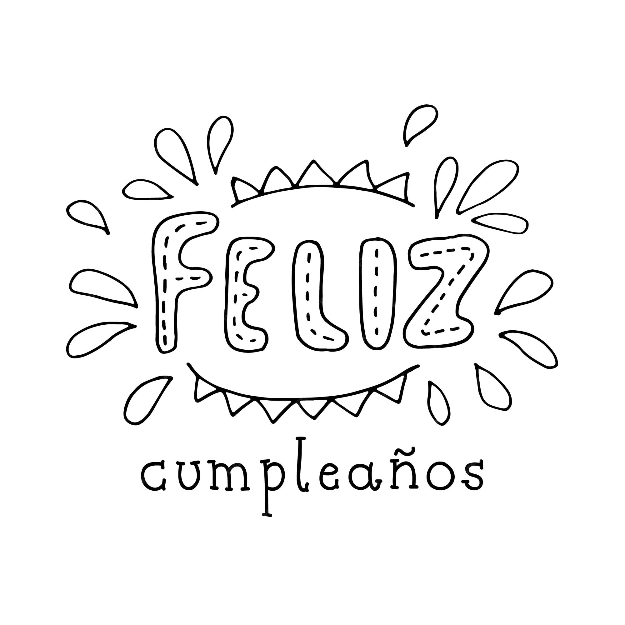 Premium vector feliz cumpleanos happy birthday in spanish language vector doodle illustration