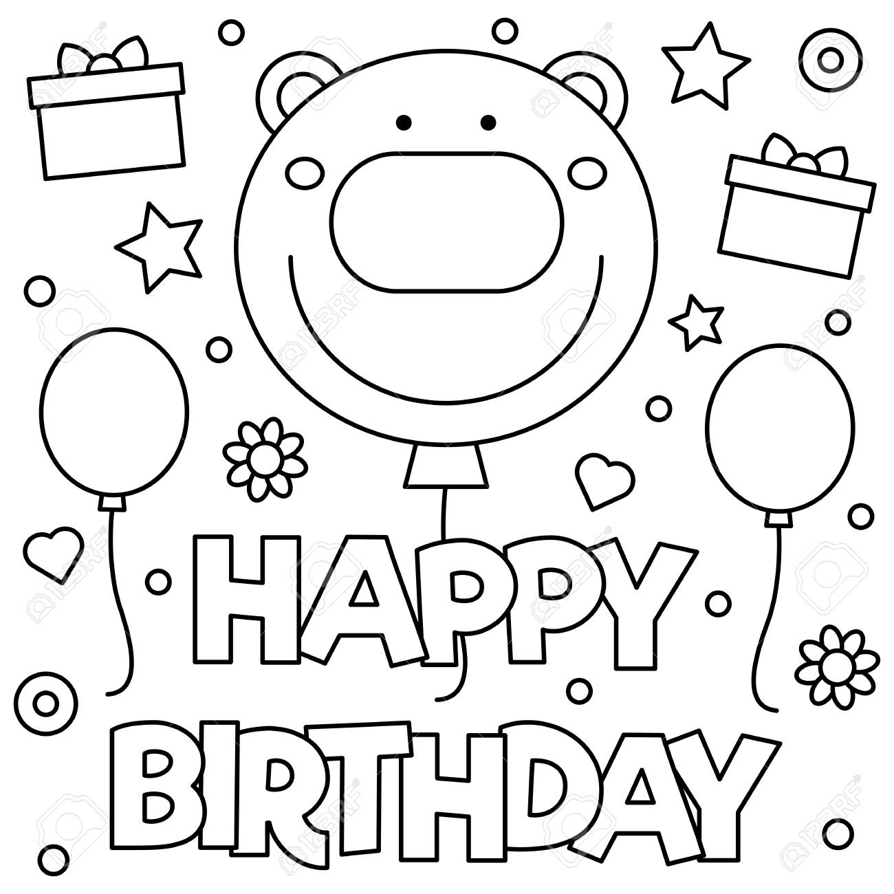 Happy birthday coloring page vector illustration royalty free svg cliparts vectors and stock illustration image