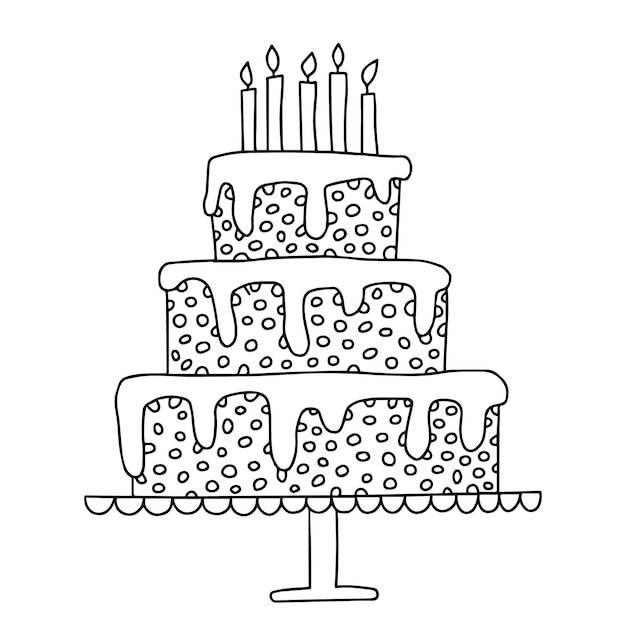 Premium vector happy birthday coloring page coloring page with doodle birthday cake and candles