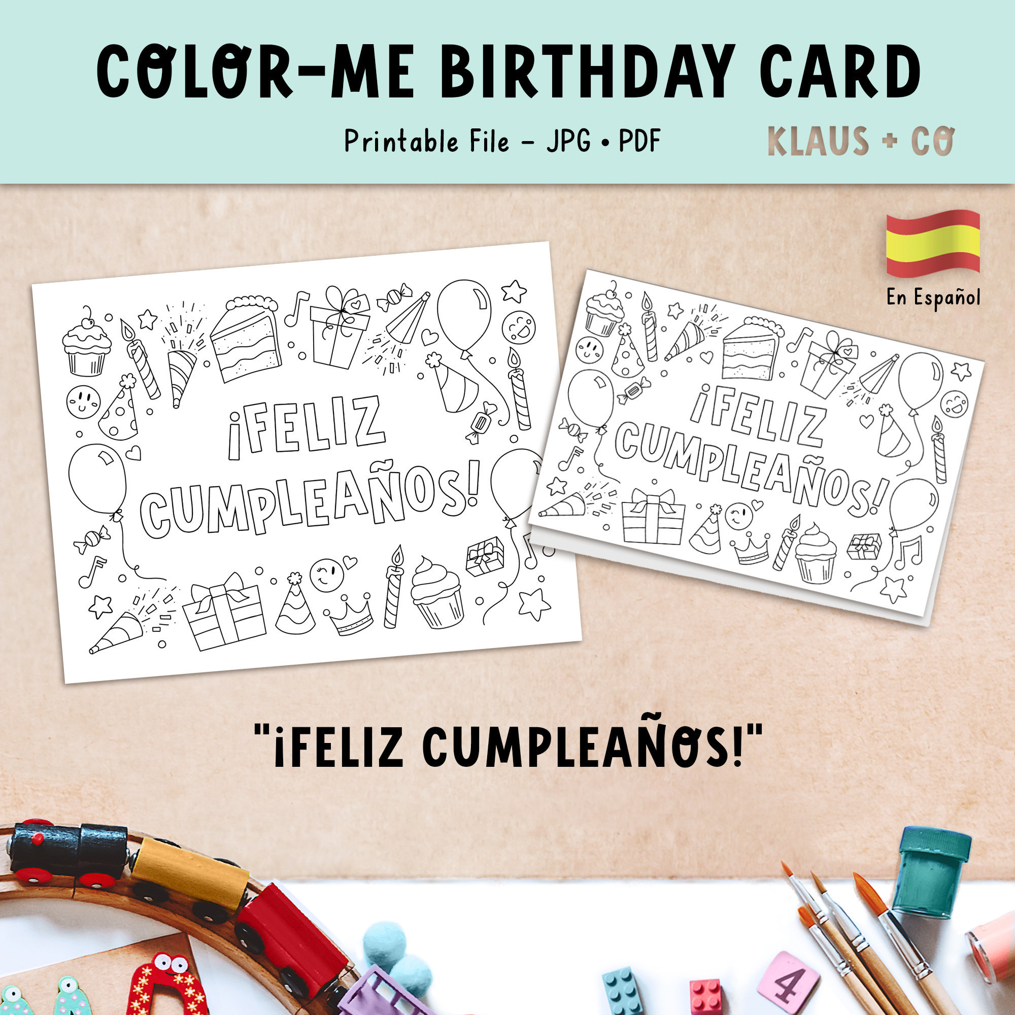 Feliz cumpleaãos card coloring page spanish birthday printable activity download now