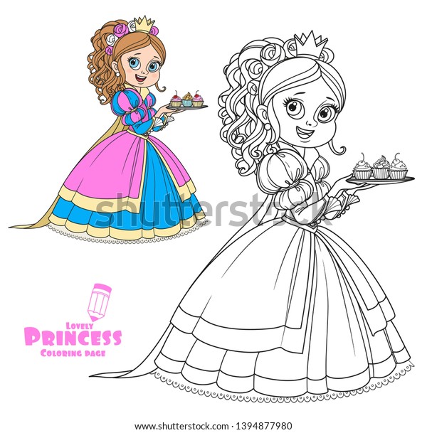 Hermosa princesa con cupcakes en color vector de stock libre de regalãas