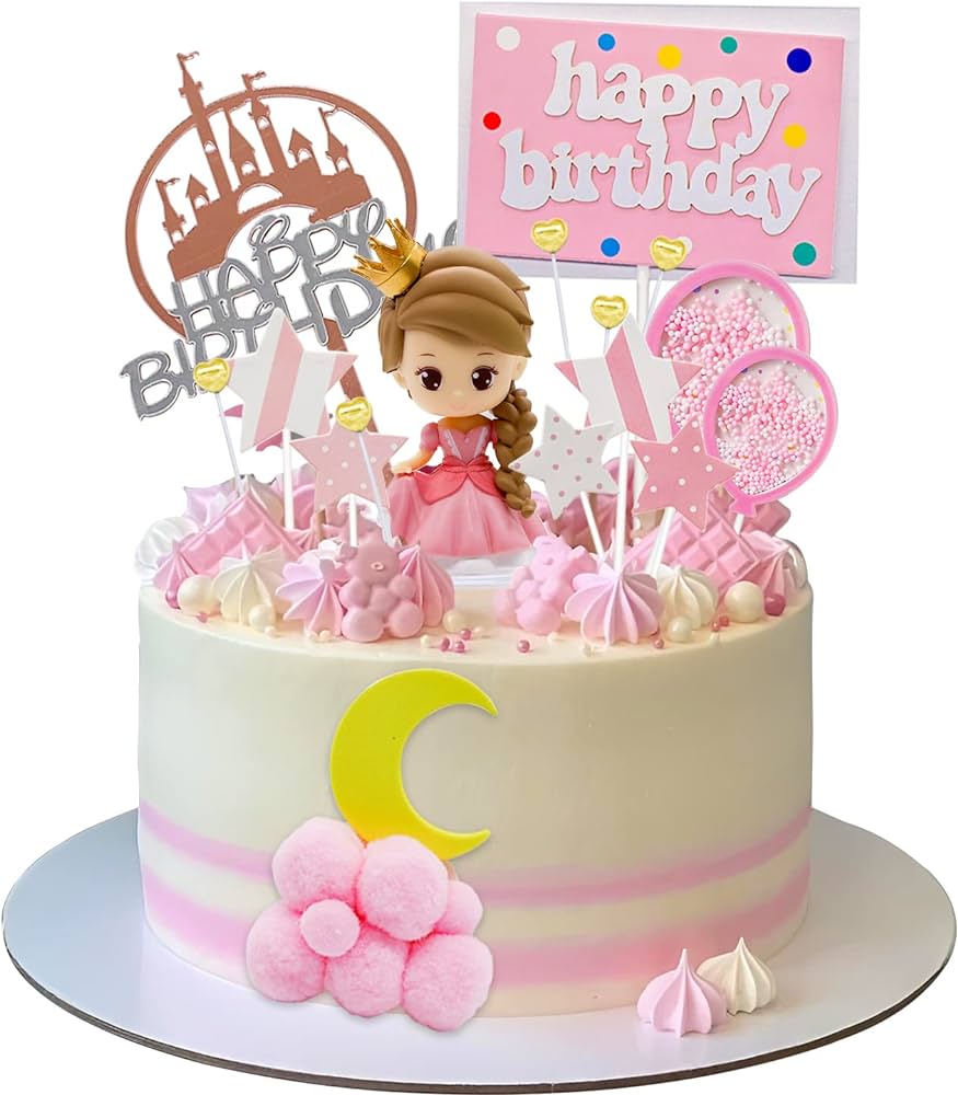 Lebery princess cake topper girl princess castle cake decorations happy birthday banner moon cloud castle stars hearts cake toppers for girl birthday princess theme party supplies grocery gourmet food