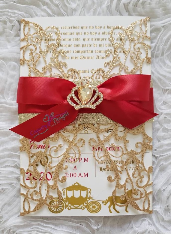 Beautiful princess in color red and gold invitationquinceaãerasweddingssweetbirthdaysbabyshowers