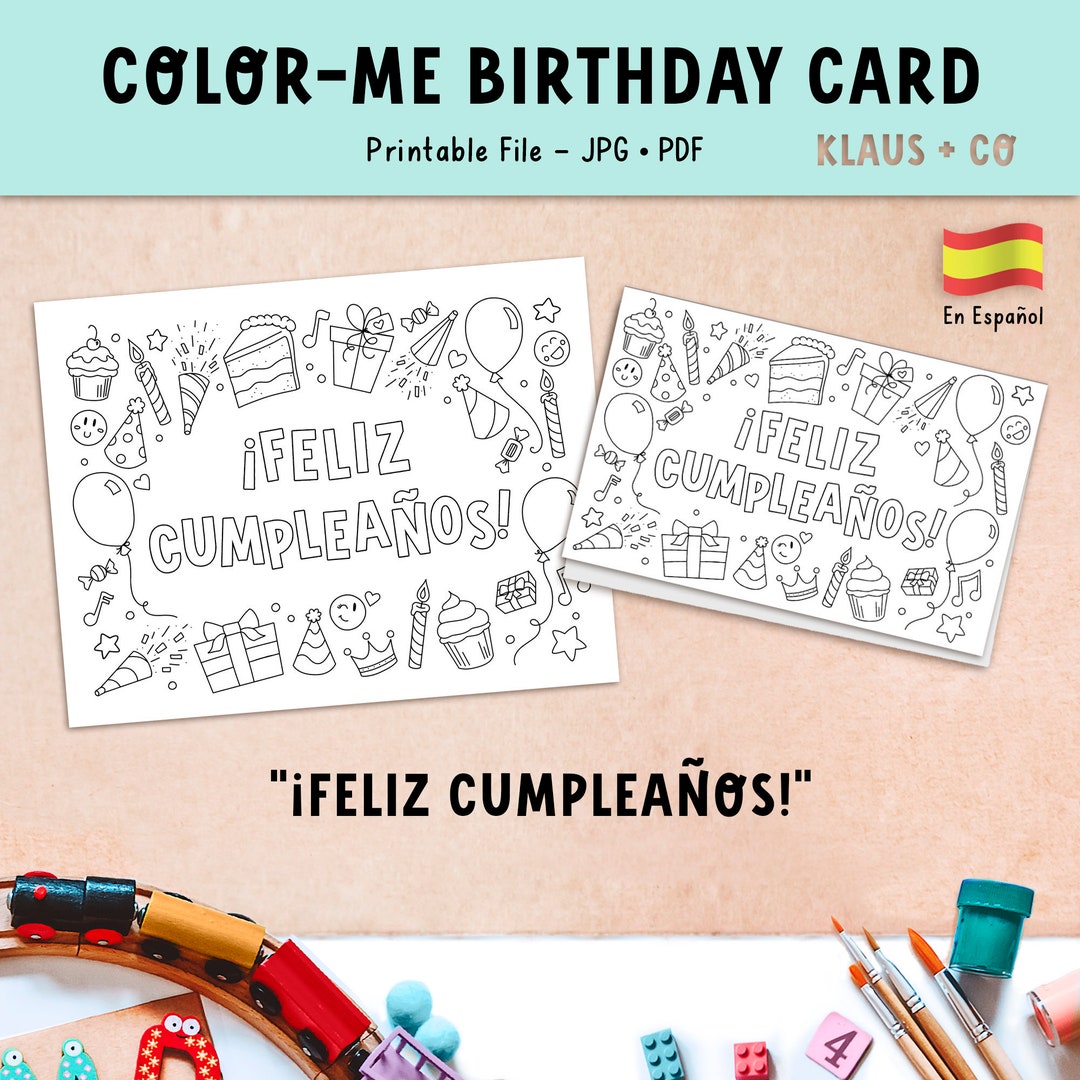 Feliz cumpleaãos card coloring page spanish birthday printable activity download now