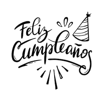 Premium vector happy birthday in spain lettering in spanish with splashes and curls vector