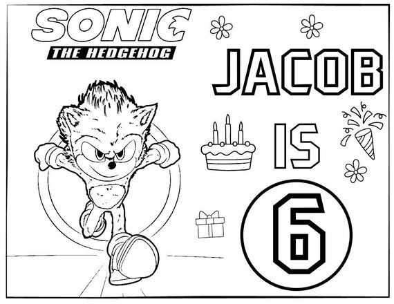 Printable sonic coloring page for birthday personalized with name pdf format