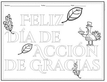 Spanish thanksgiving coloring review activities for novices