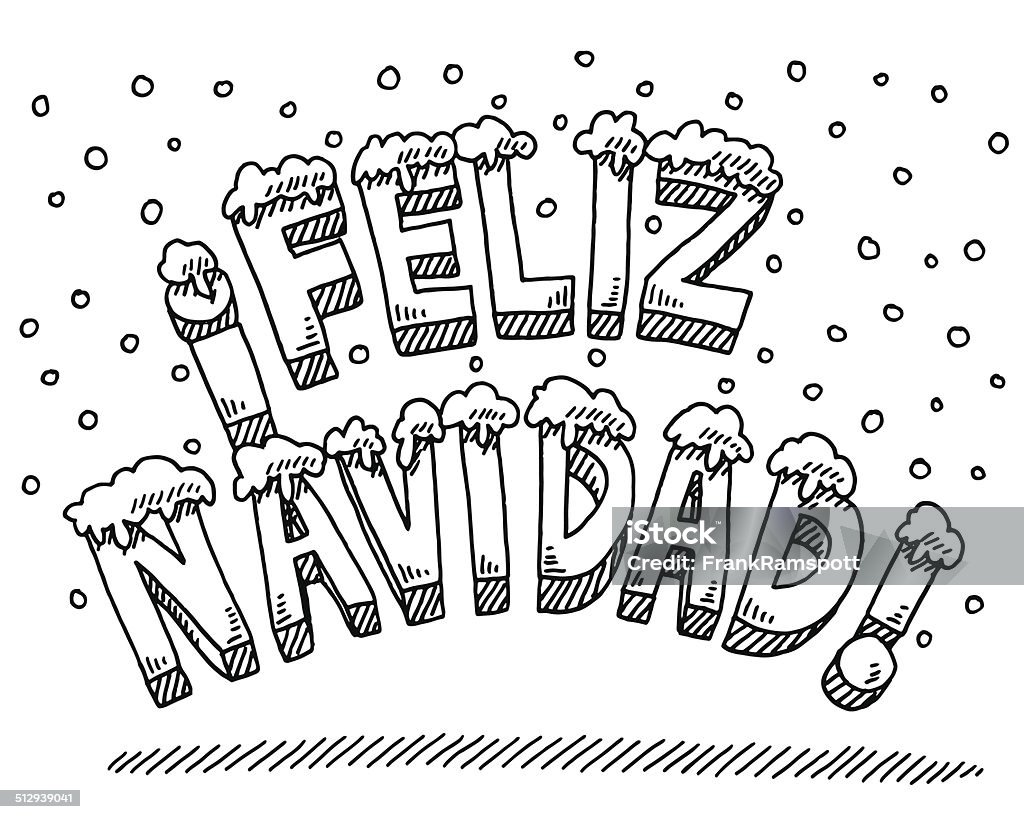 Feliz navidad text snowing drawing stock illustration