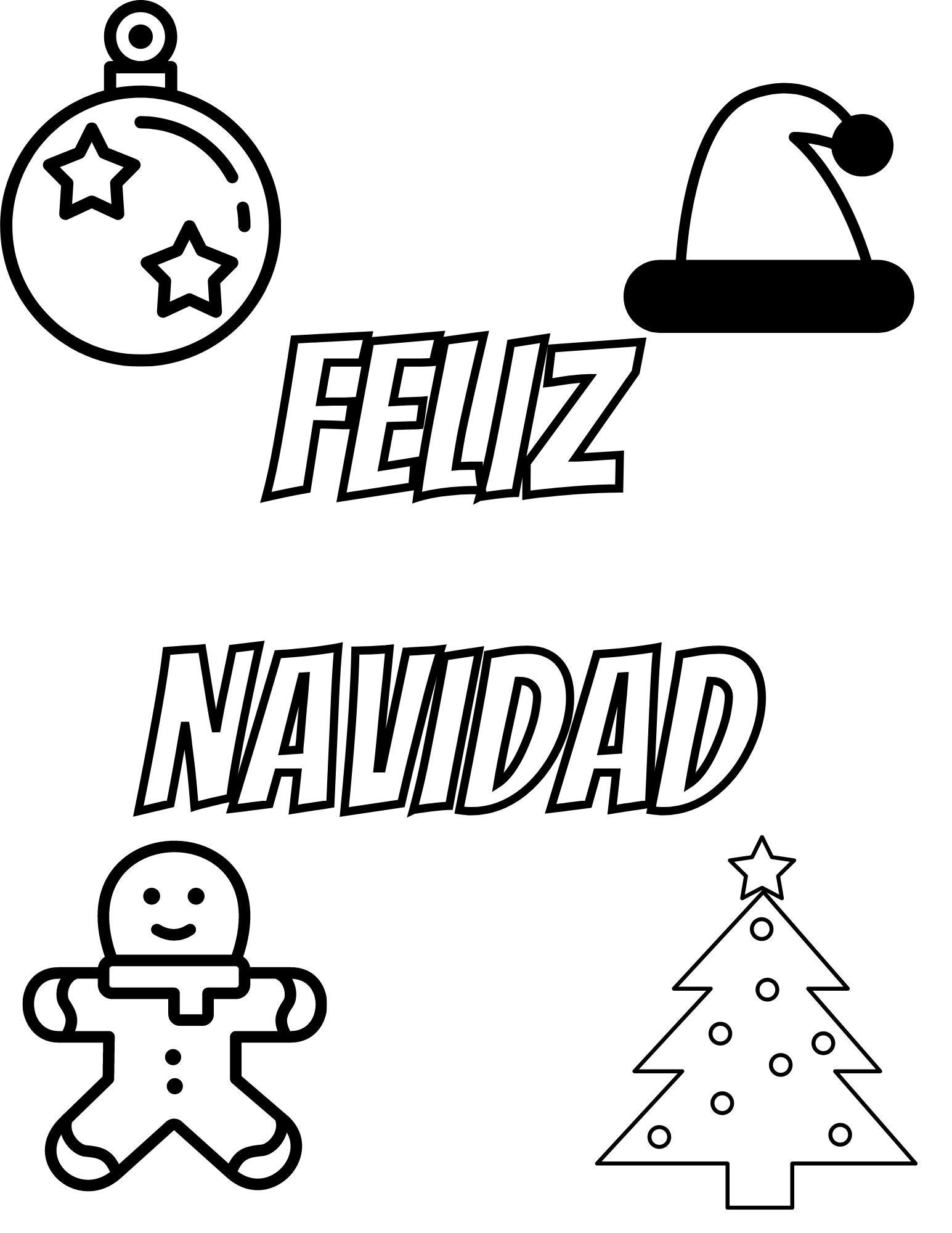 Feliz navidad christmas coloring pages for kids christmas night activity for the family santa hat gingerbread man download now