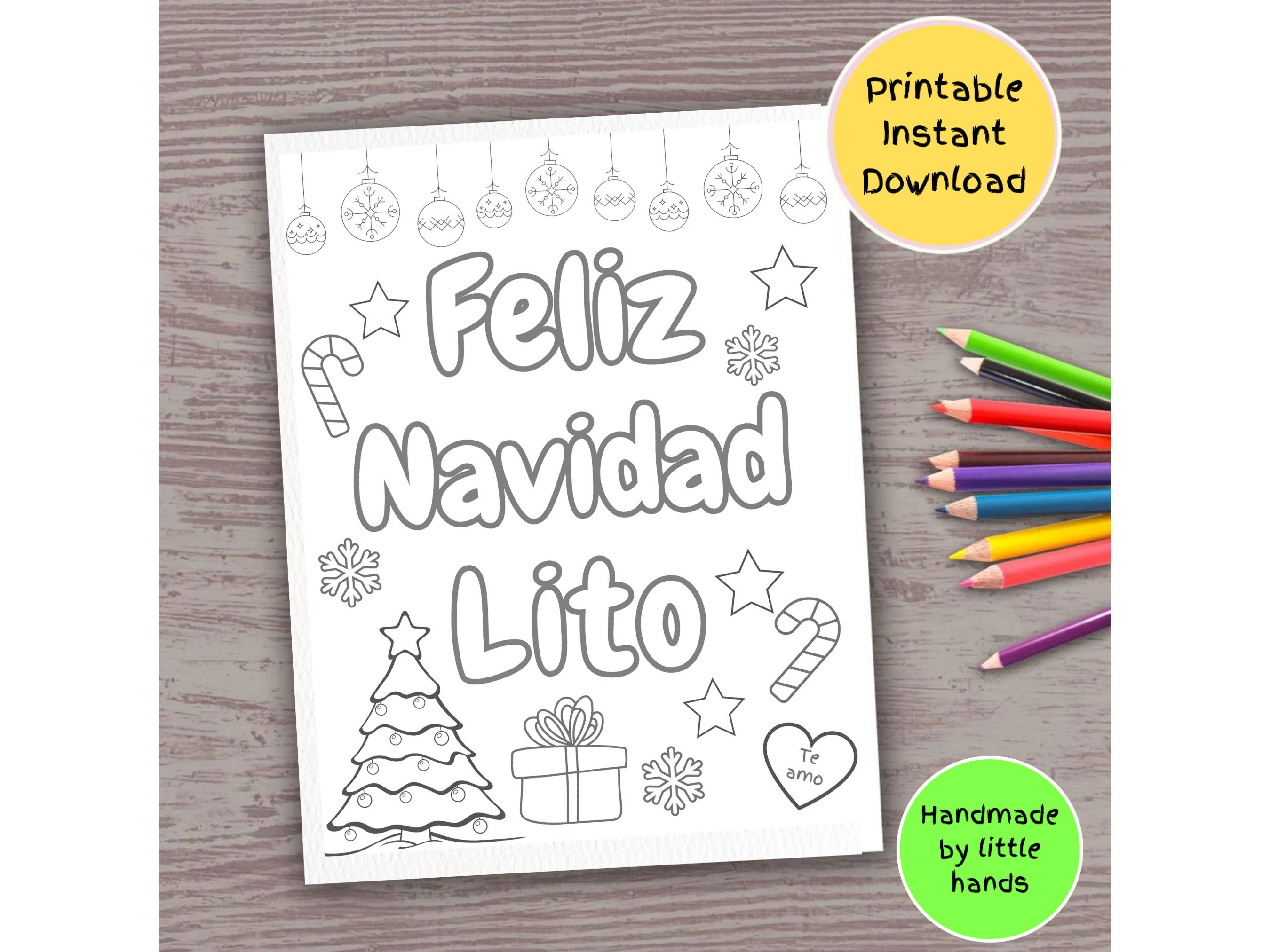 Feliz navidad lito printable coloring sheet for kids art craft activity handmade diy christmas card gift from toddler grandson granddaughter