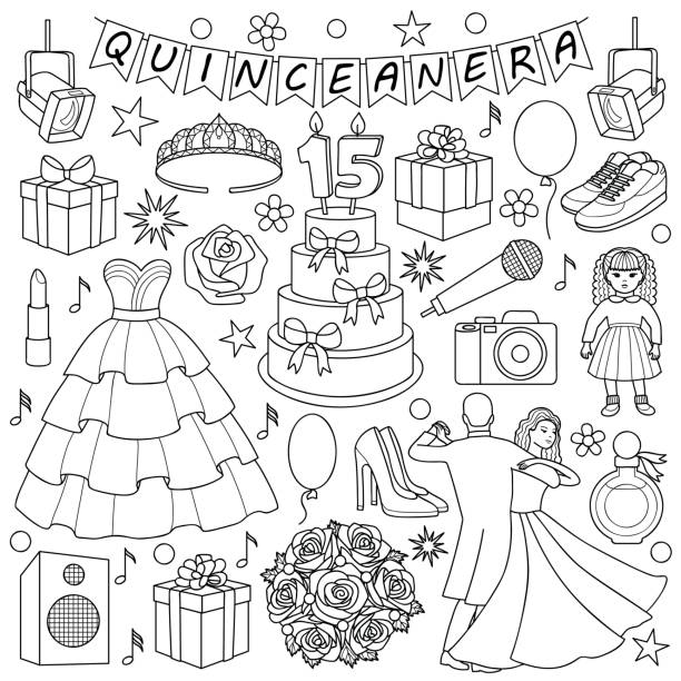 Quinceanera drawings stock illustrations royalty