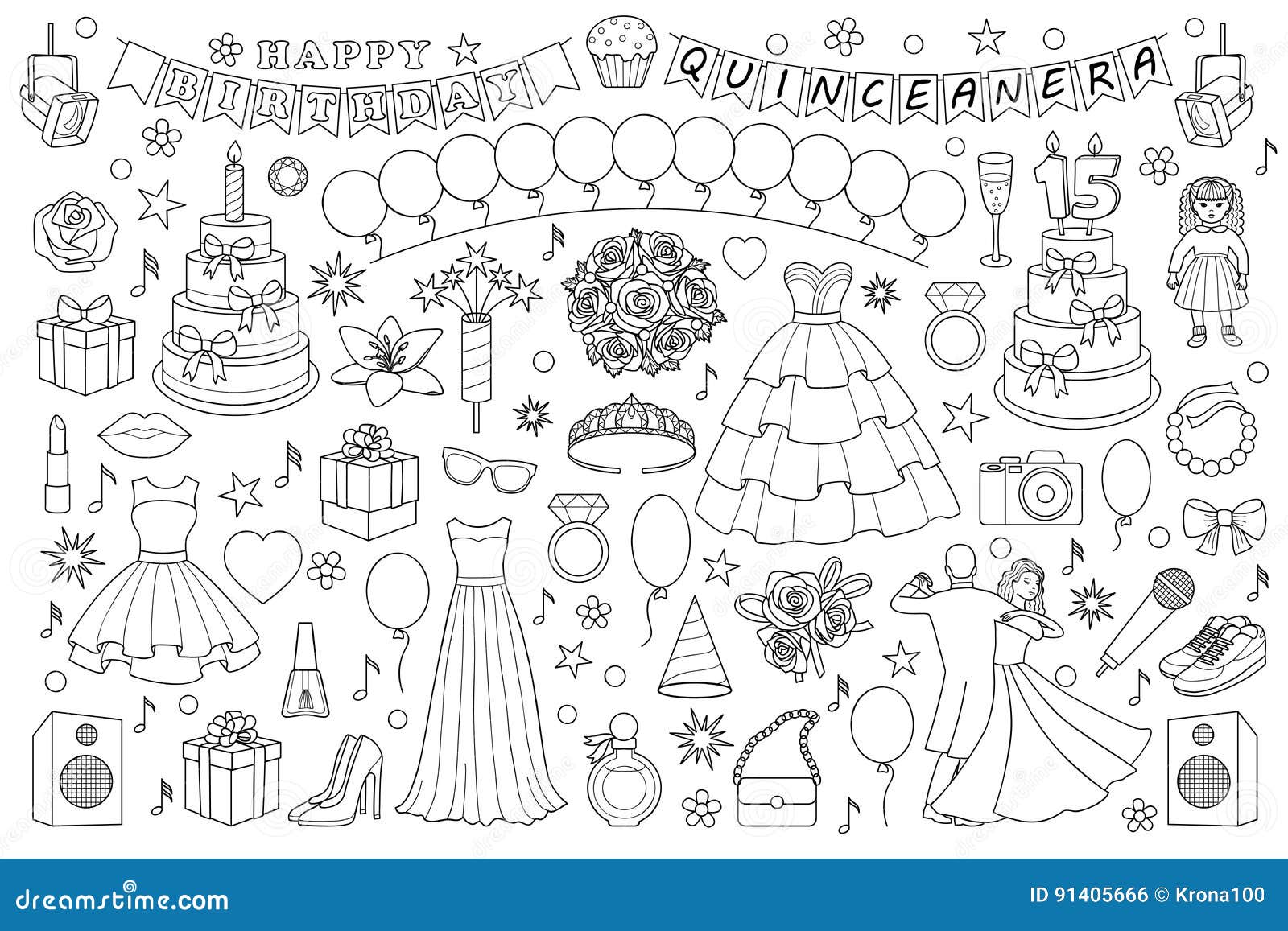 Girl birthday doodle set stock vector illustration of object