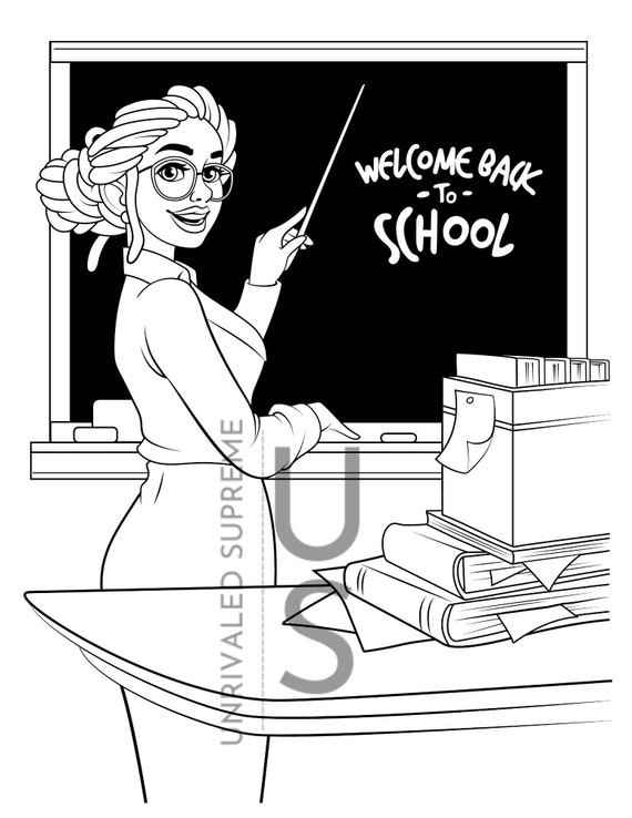 Teacher coloring page teacher gift school coloring page black girl coloring page coloring page black woman coloring page