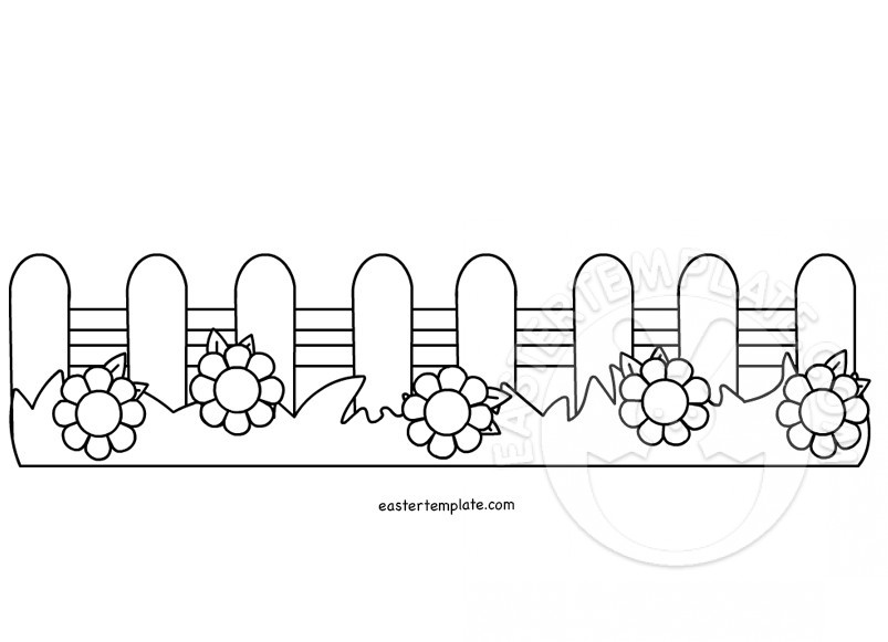 Wooden fence with flowers coloring page