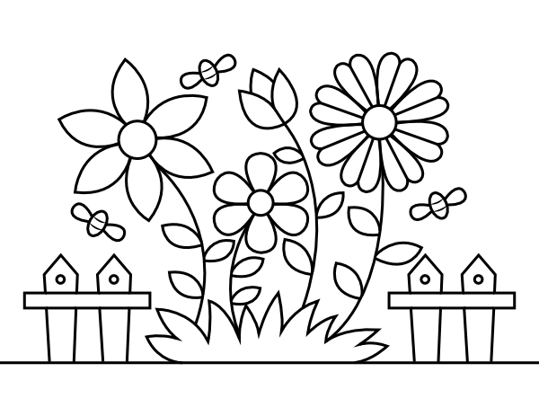 Printable flowers and fence coloring page