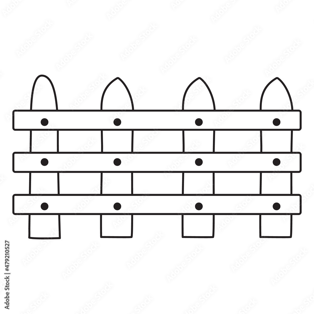 Wooden fence with parallel plank old illustration in cartoon style coloring page or book for kids and adults vector