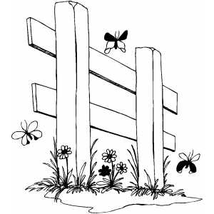 Fence and butterflies coloring page