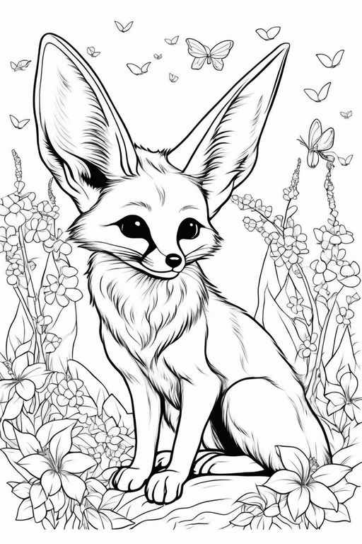 Ink sketch of beautiful super cute little fox