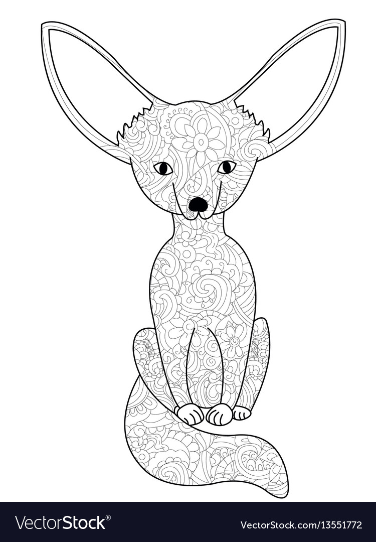 Fennec fox coloring book for adults royalty free vector