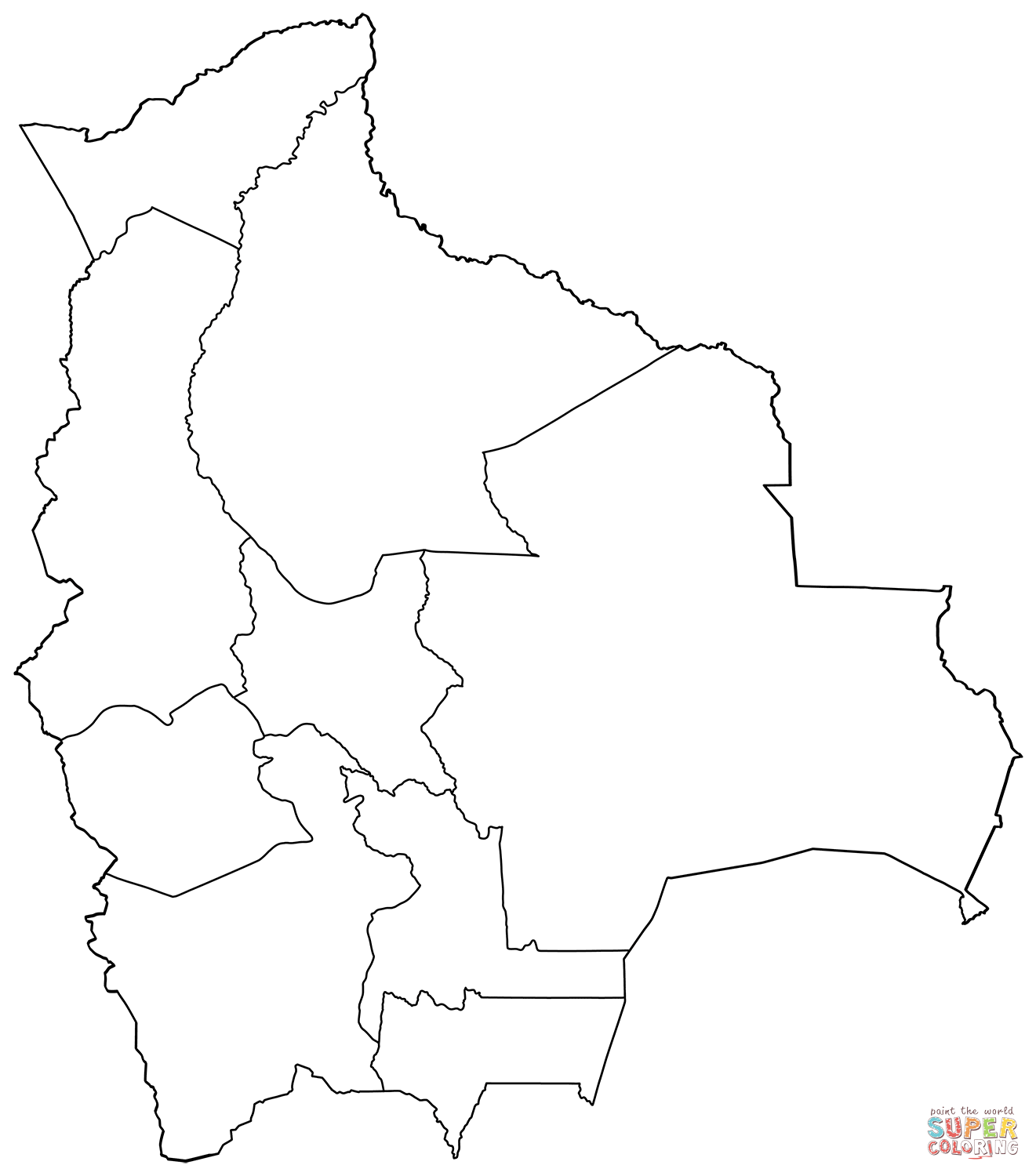 Outline map of bolivia with regions coloring page free printable coloring pages