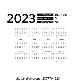 Ecuador calendar week starts sunday stock vector royalty free