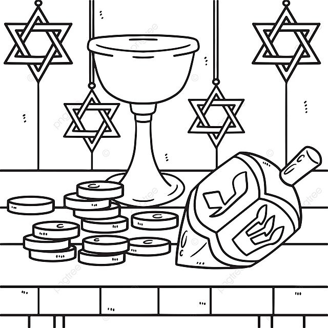 Hanukkah dreidelcoins e cãlice pãgina para colorir tradiãão cor torã vetor png tradiãão cor torã imagem png e vetor para download gratuito