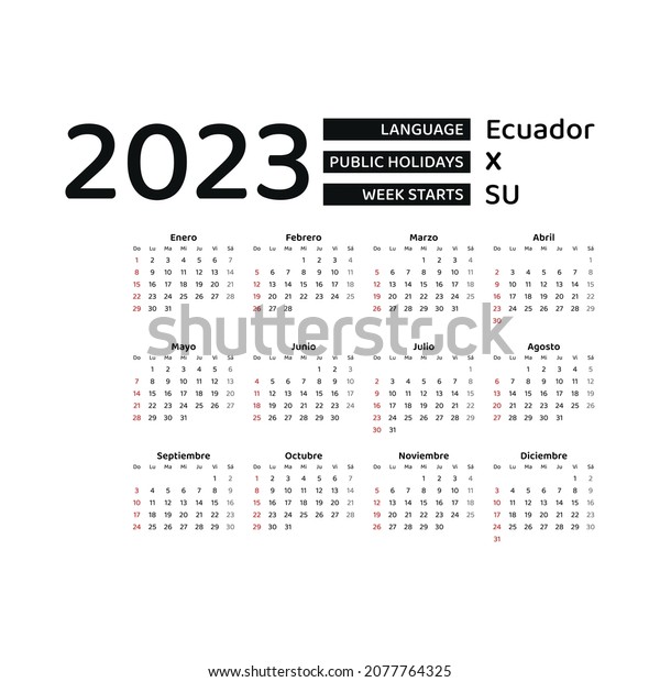 Ecuador calendar week starts sunday stock vector royalty free