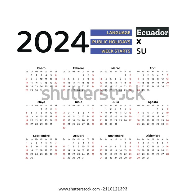 Ecuador calendar week starts sunday stock vector royalty free