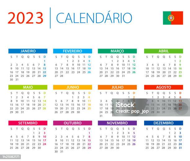 Calendar portugal color vector illustration portuguese language version stock illustration