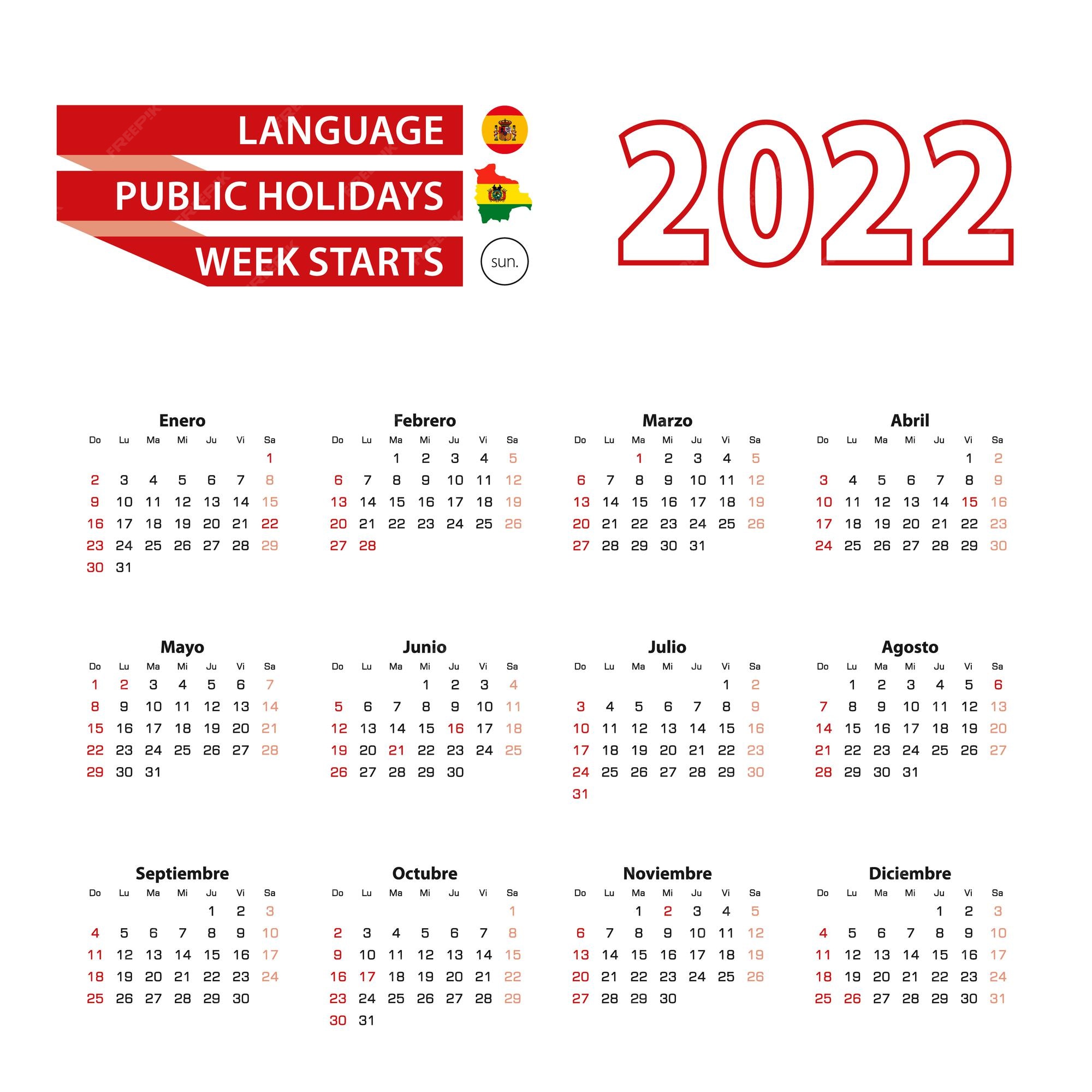 Premium vector calendar in spanish language with public holidays the country of bolivia in year