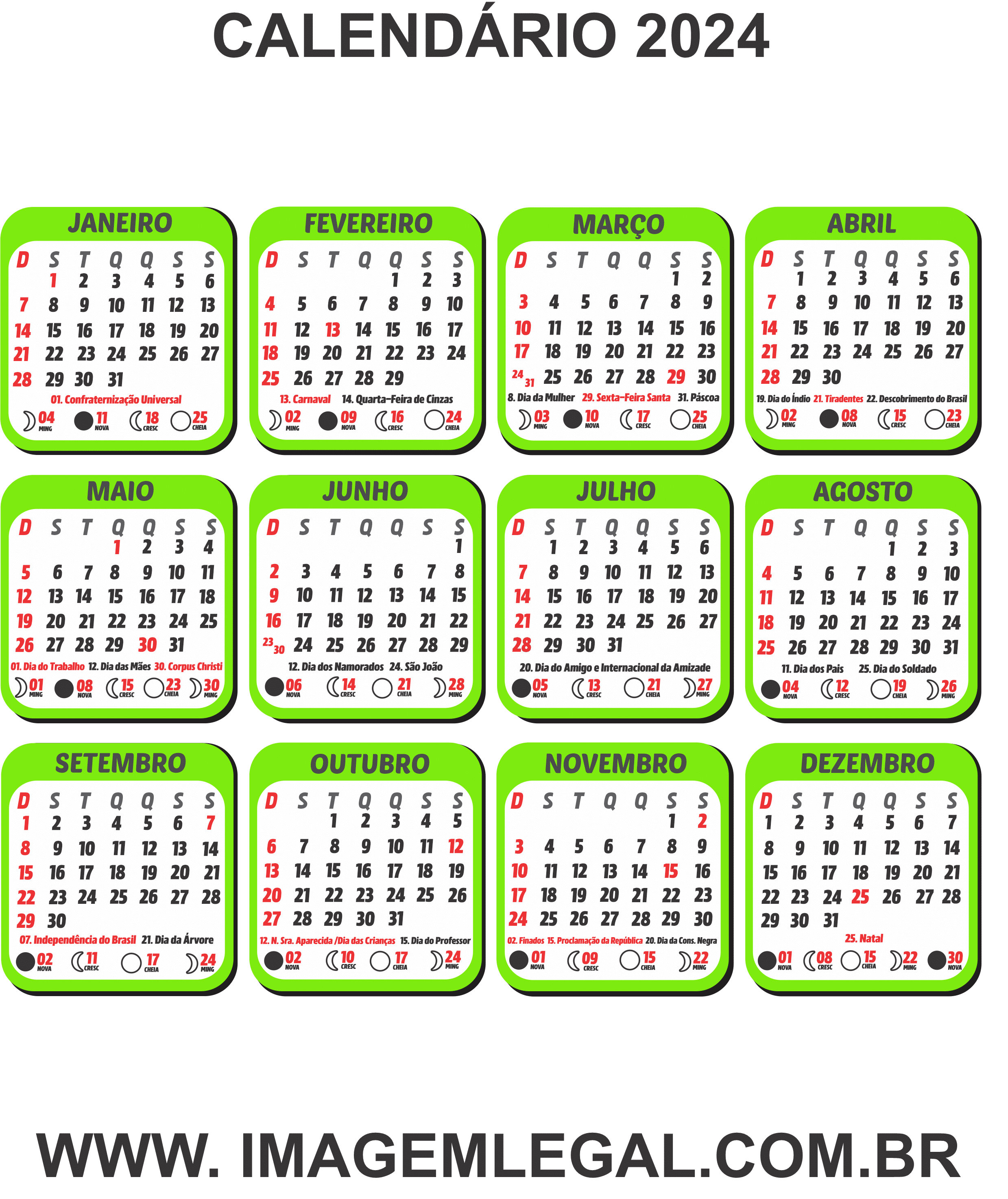 Base de calendãrio png verde feriados para imprimir e fazer montagem de calendãrio â modelos de calendãrio calendãrio calendãrio de datas emorativas