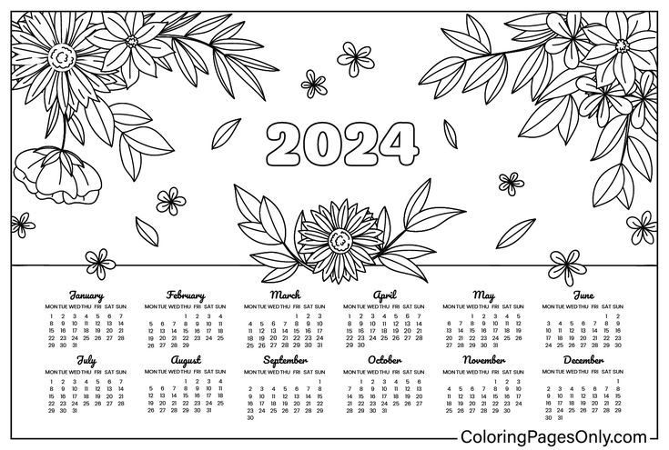 Calendar coloring pages