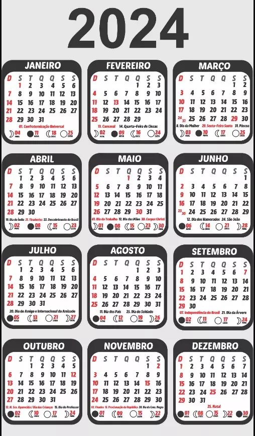 Calendãrio de feriados e pa imprimir