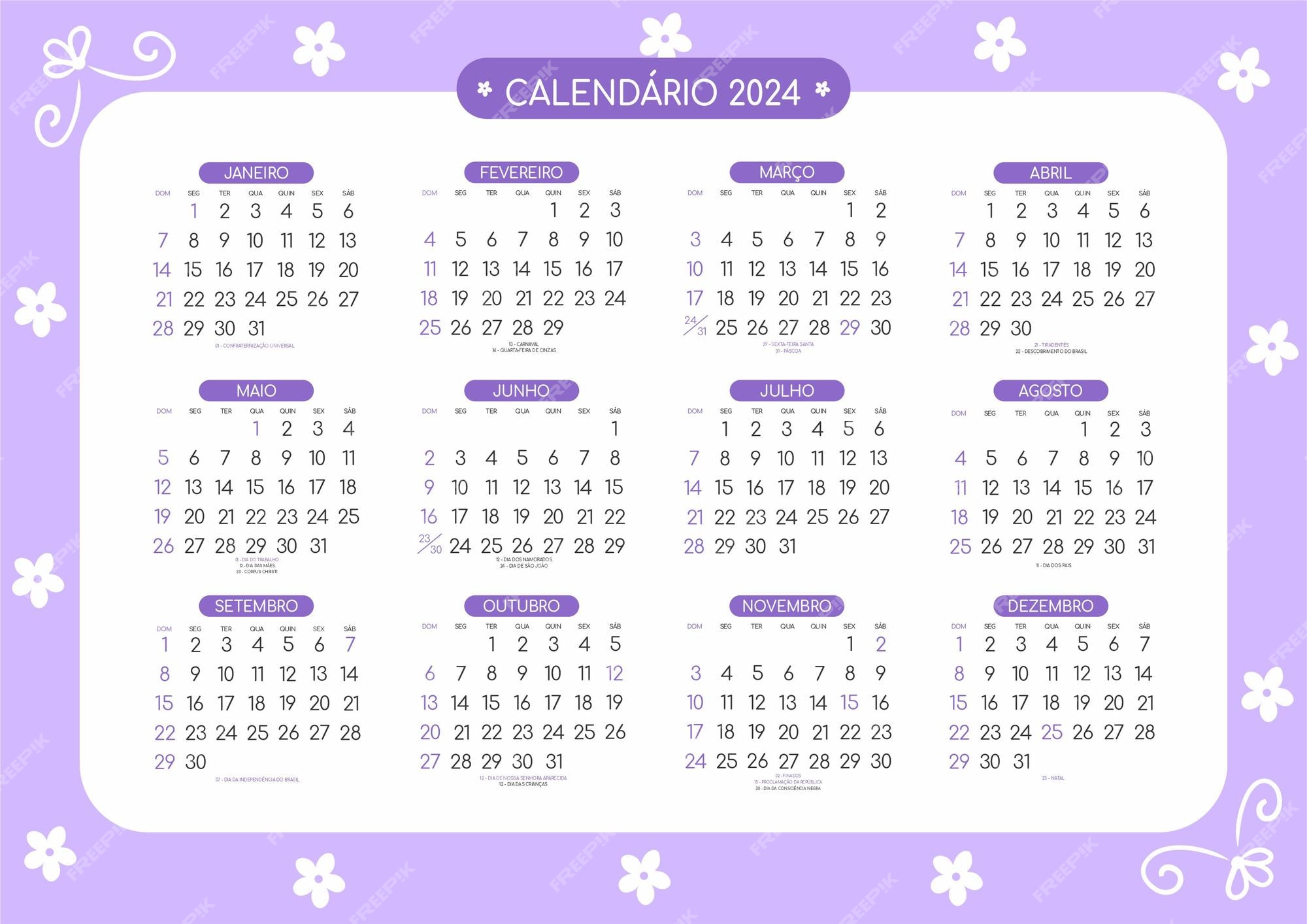 Premium vector cute calendar brazil national holidays calendar memorative dates and holidays