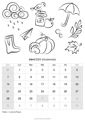 Calendario abril para imprimir guatemala