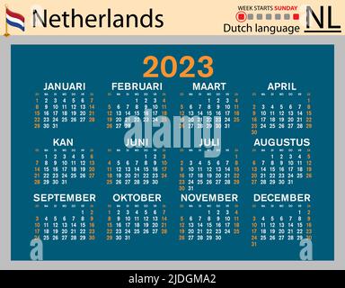 Dutch horizontal pocket calendar for two thousand twenty three week starts monday new year color simple design vector stock vector image art