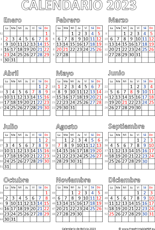 Calendario de bolivia imprimir el pdf gratis
